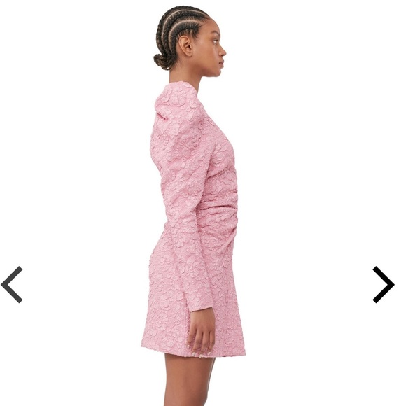 Ganni Pink Jacquard V-Neck Mini Dress Orchid Smoke NWOT EU 34 - Picture 4 of 12